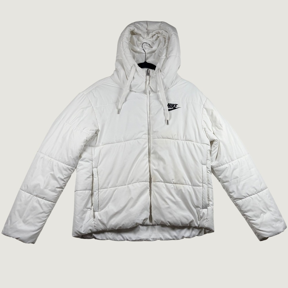 Nike Sportswear Reversible Puffer Jacket Womens Hooded Zip Up L White Therma-Fit